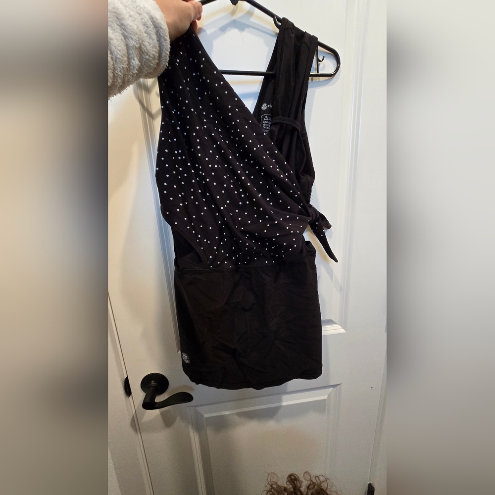 Black Polka Dot Sleeveless Wrap Top